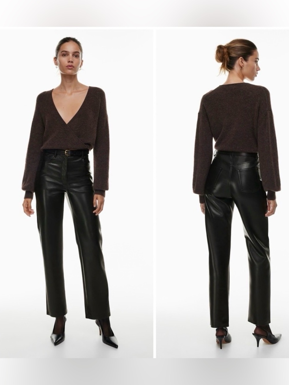 ARITZIA Black Leather Straight-Leg Pants NWT